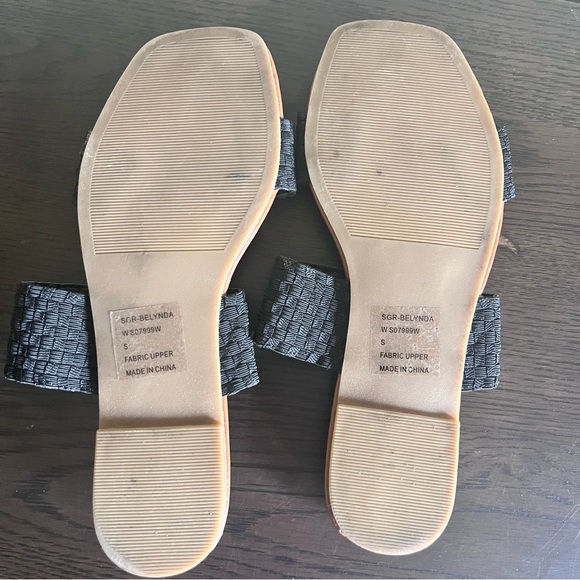 SUGAR Belynda Flats Sandals Slides Basket Weave Slip On Black Sz S (6-6.5) - Picture 3 of 5